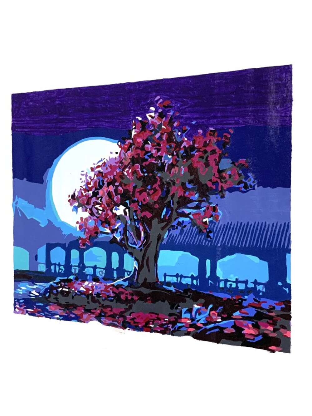 Moon Nighttime Scene Paint-by-Number Artwork Completed. Unframed. 16/20in